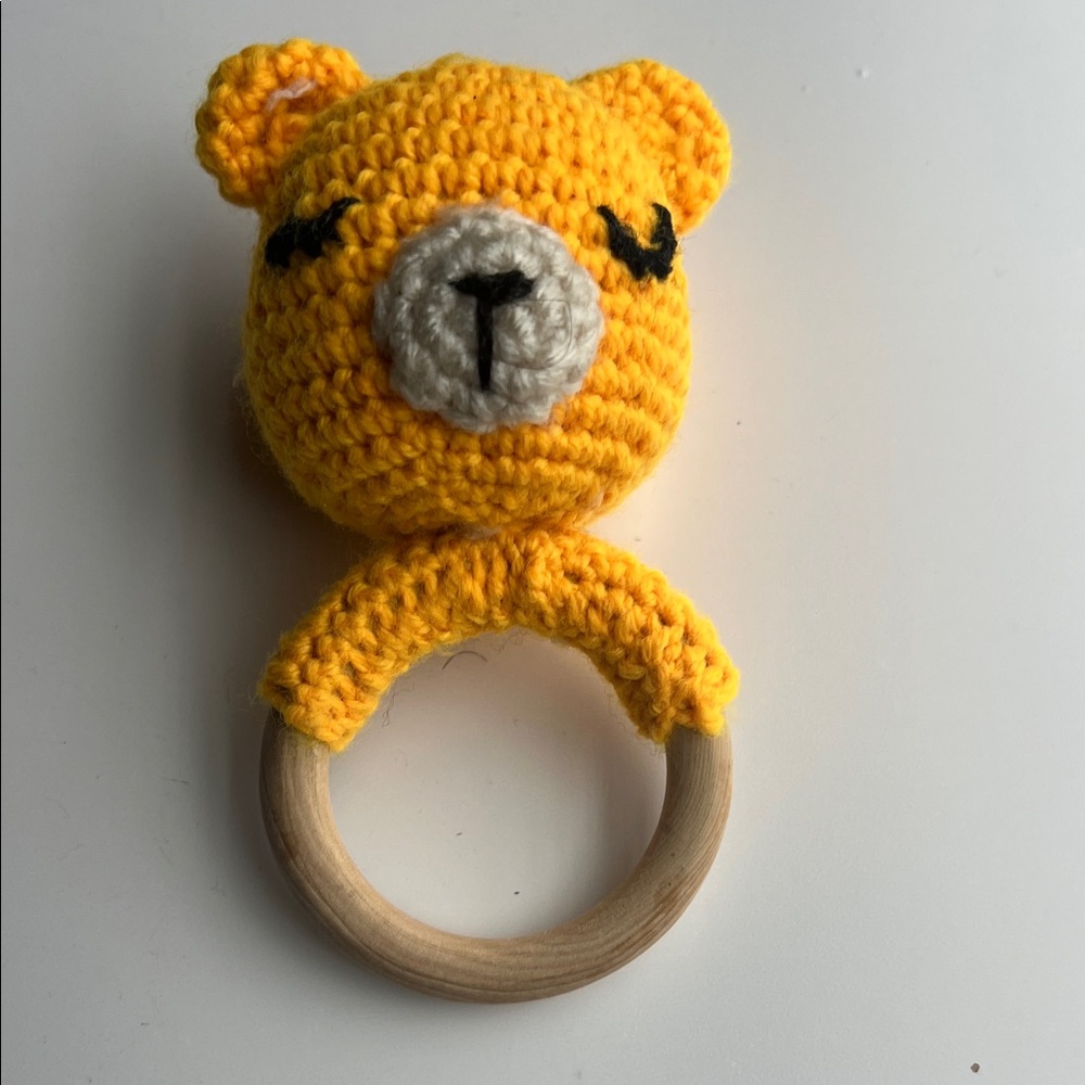 Sunny Yellow Crochet Bear Rattle by [Brand]